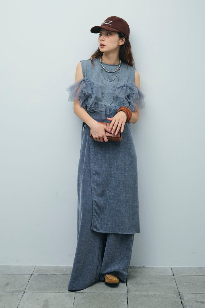 [予約/SET]天竺チュールドッキングプルオーバー+ラップスカート付きとろみパンツ(2set)