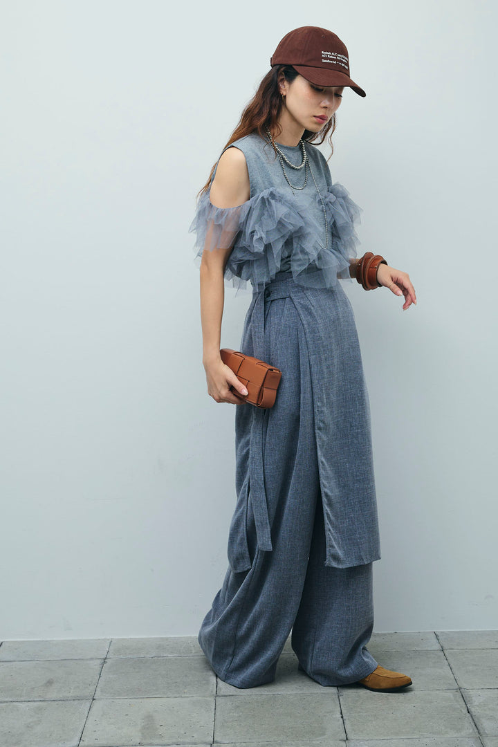 [予約/SET]天竺チュールドッキングプルオーバー+ラップスカート付きとろみパンツ(2set)