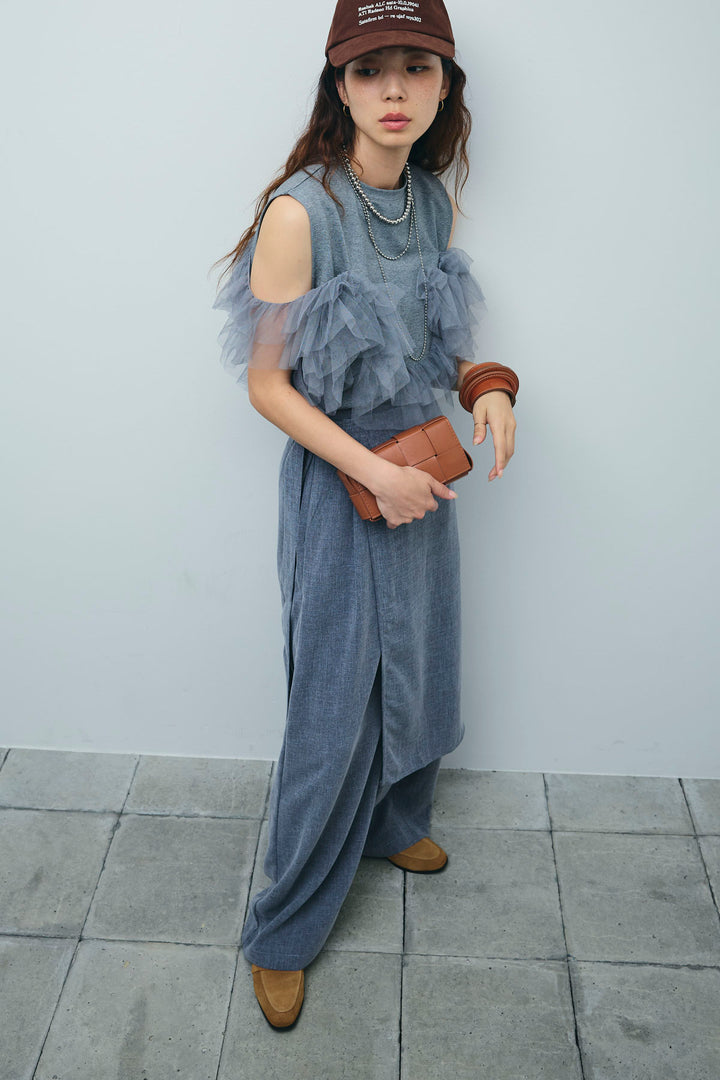 [予約/SET]天竺チュールドッキングプルオーバー+ラップスカート付きとろみパンツ(2set)