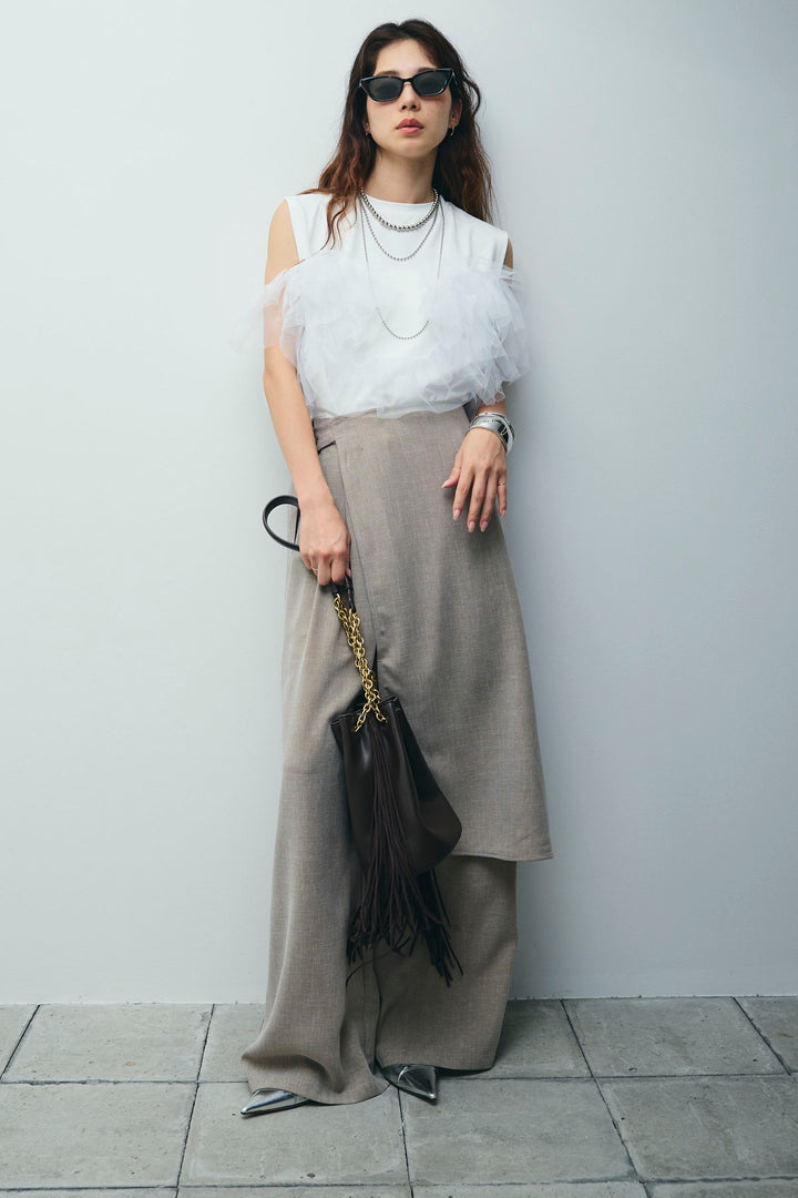 [予約/SET]天竺チュールドッキングプルオーバー+ラップスカート付きとろみパンツ(2set)