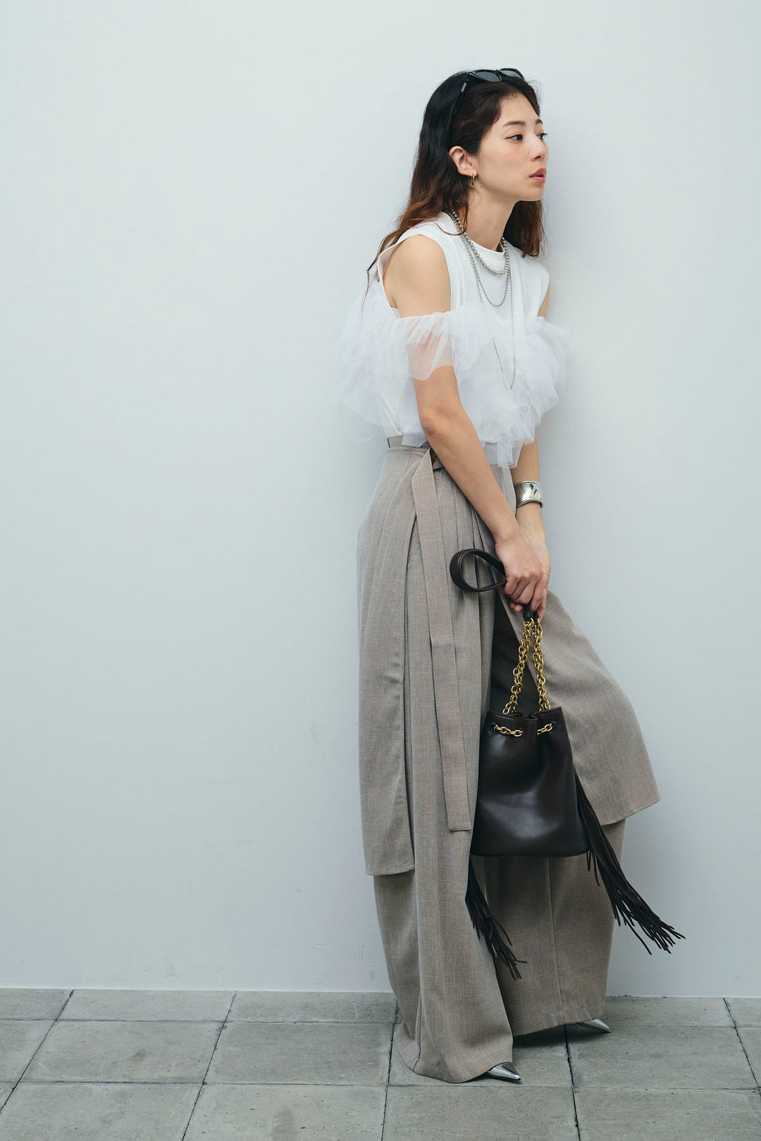 [予約/SET]天竺チュールドッキングプルオーバー+ラップスカート付きとろみパンツ(2set)