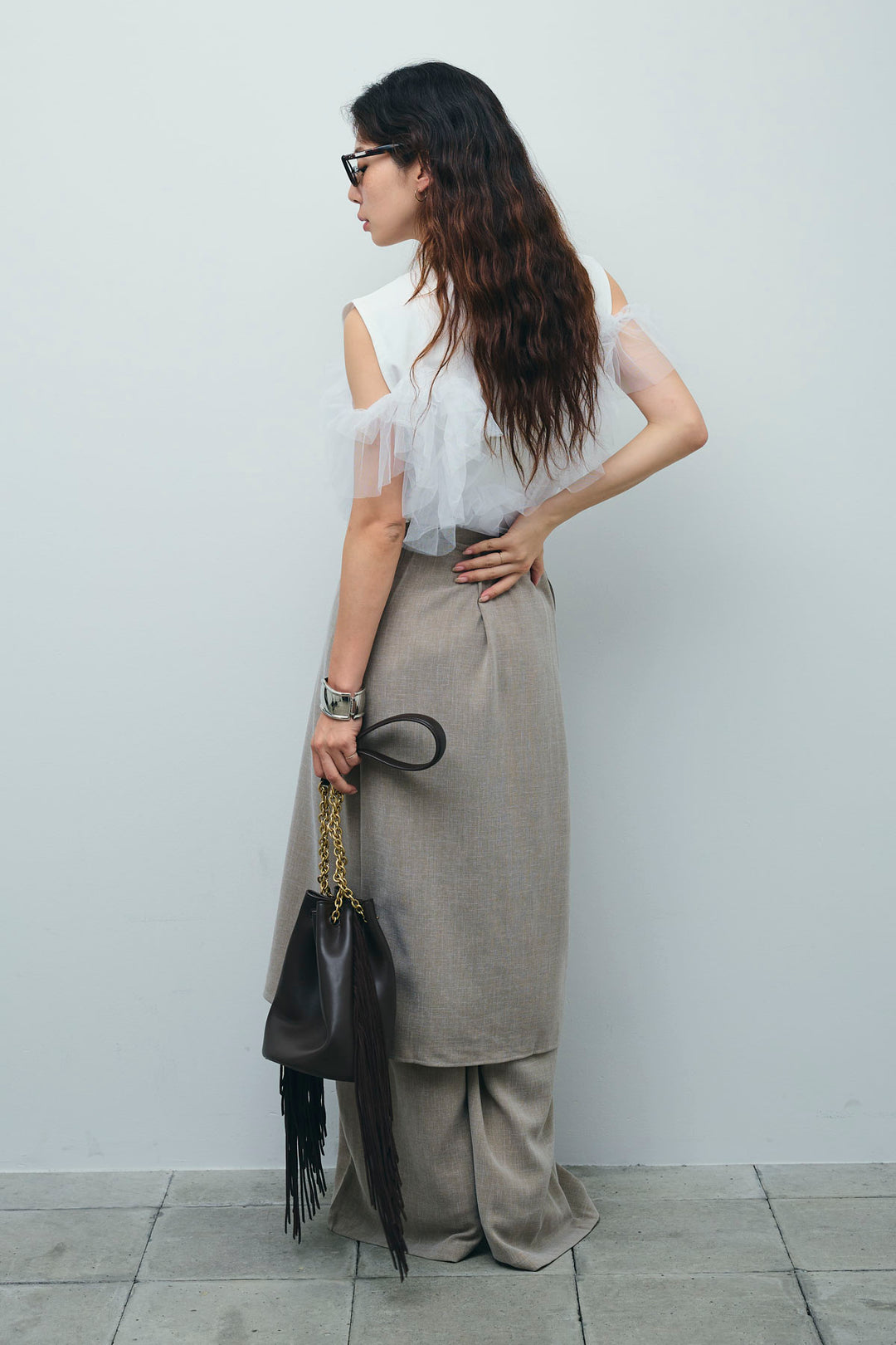 [予約/SET]天竺チュールドッキングプルオーバー+ラップスカート付きとろみパンツ(2set)