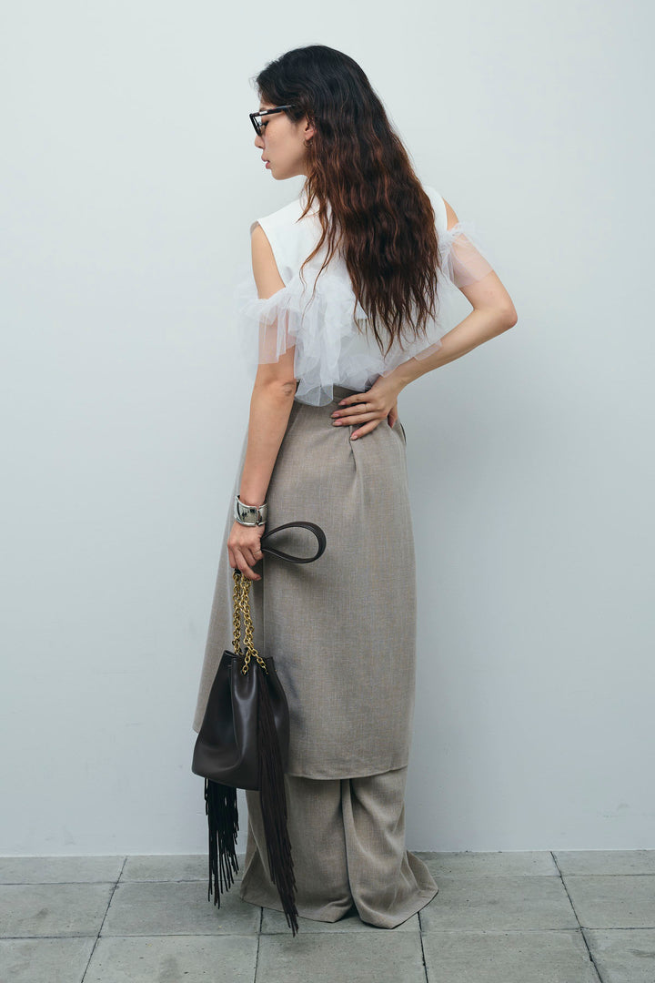 [予約/SET]天竺チュールドッキングプルオーバー+ラップスカート付きとろみパンツ(2set)