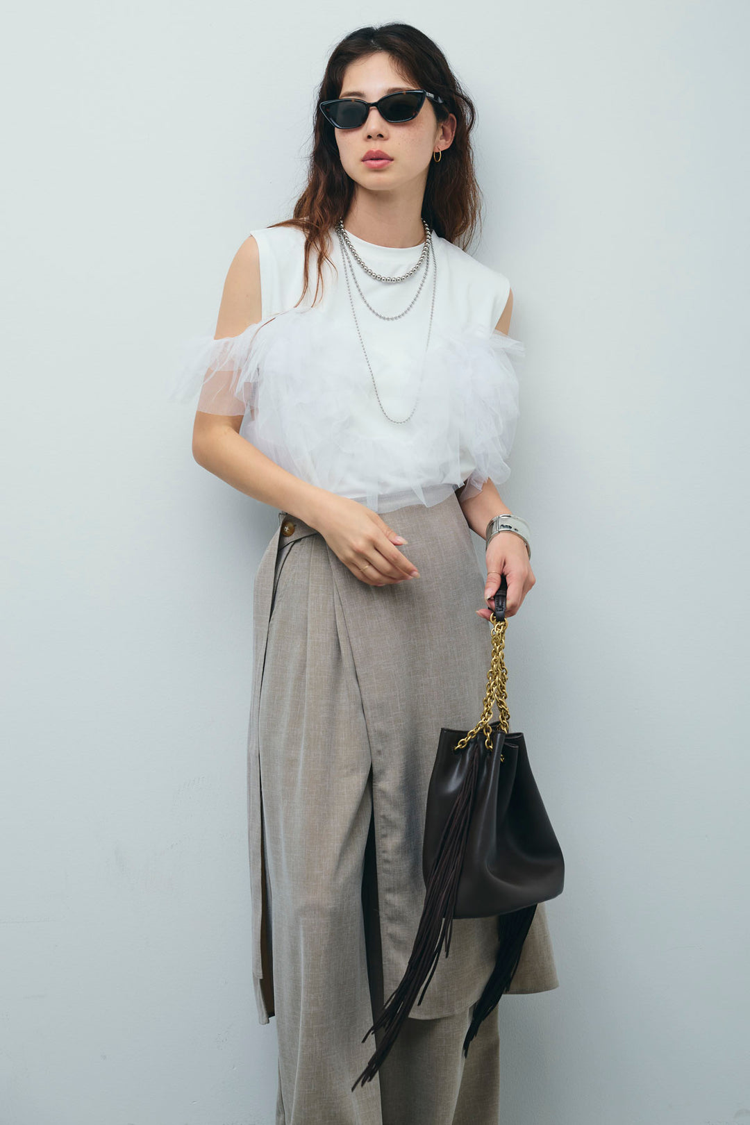 [予約/SET]天竺チュールドッキングプルオーバー+ラップスカート付きとろみパンツ(2set)