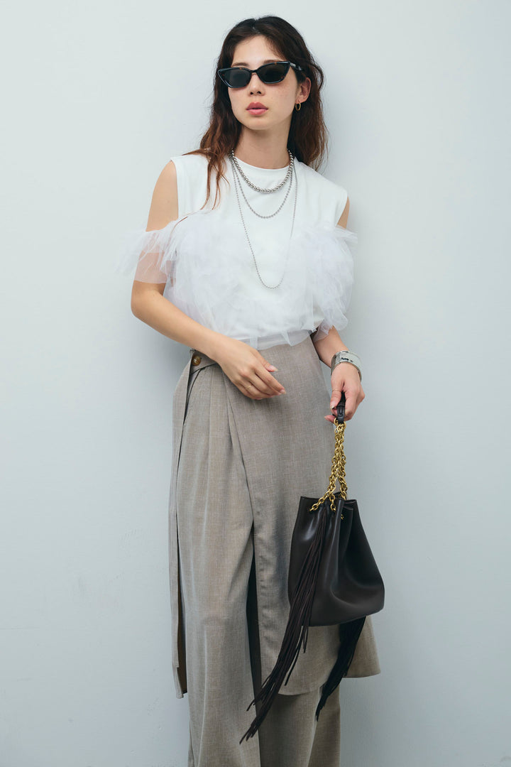 [予約/SET]天竺チュールドッキングプルオーバー+ラップスカート付きとろみパンツ(2set)