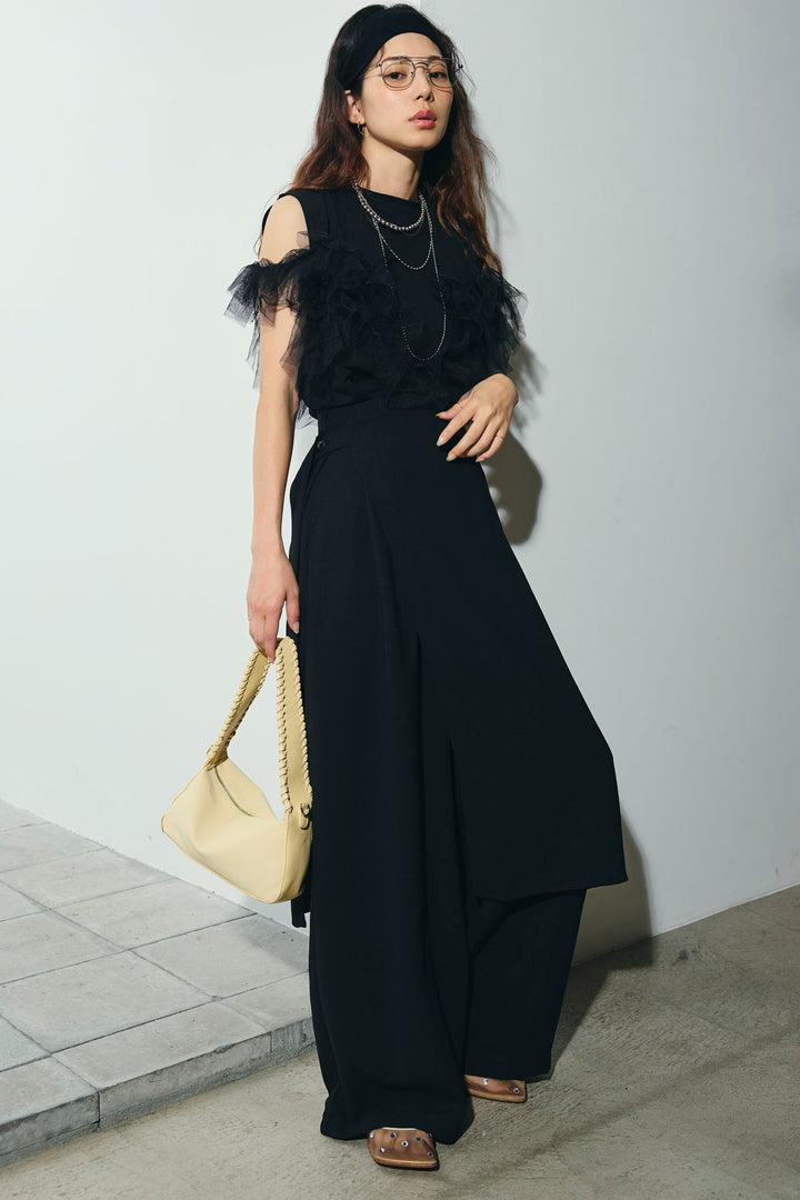 [予約/SET]天竺チュールドッキングプルオーバー+ラップスカート付きとろみパンツ(2set)