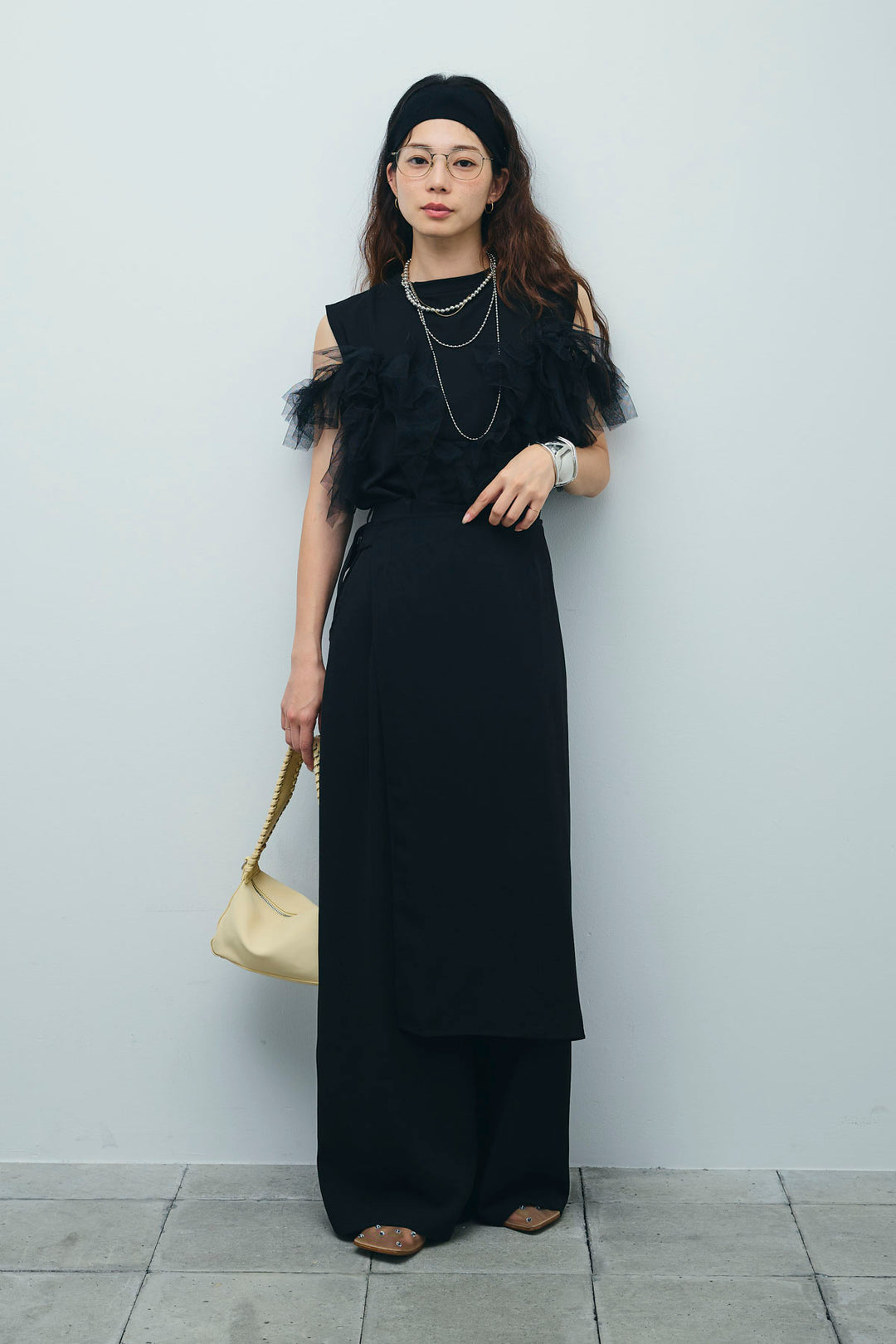 [予約/SET]天竺チュールドッキングプルオーバー+ラップスカート付きとろみパンツ(2set)