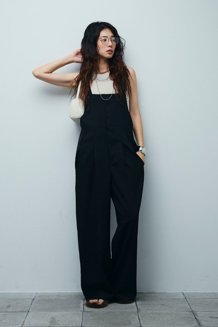 [予約/SET]サマーメッシュニットノースリーブトップス+ストレートラインサロペット(2set)