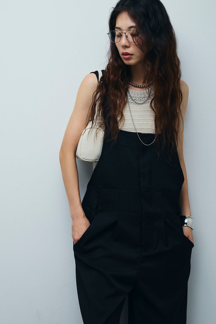 [予約/SET]サマーメッシュニットノースリーブトップス+ストレートラインサロペット(2set)