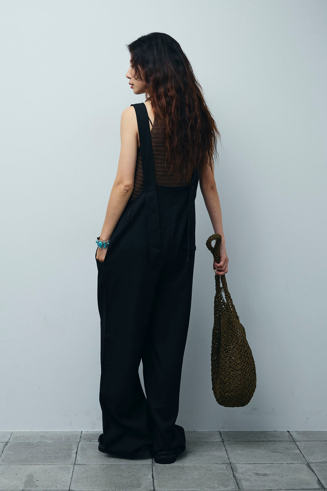 [予約/SET]サマーメッシュニットノースリーブトップス+ストレートラインサロペット(2set)