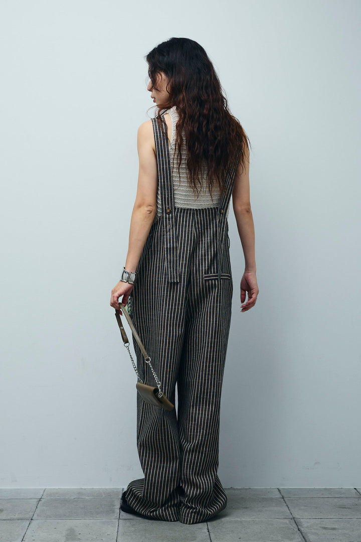 [予約/SET]サマーメッシュニットノースリーブトップス+ストレートラインサロペット(2set)