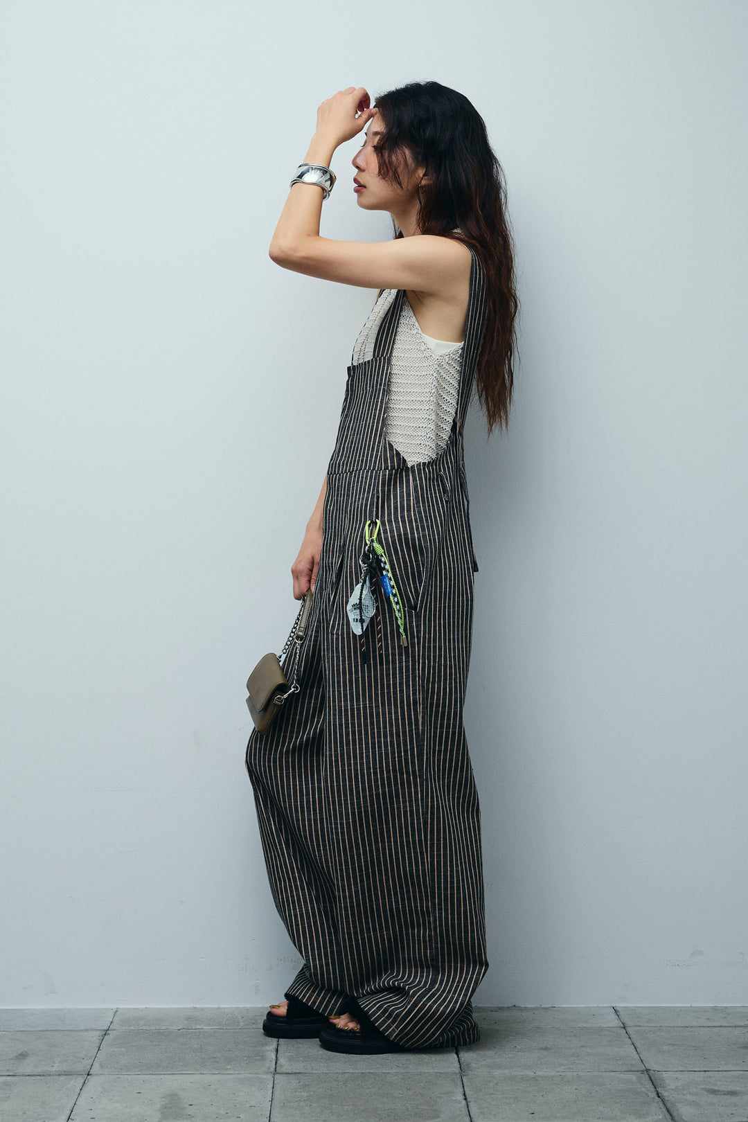 [予約/SET]サマーメッシュニットノースリーブトップス+ストレートラインサロペット(2set)