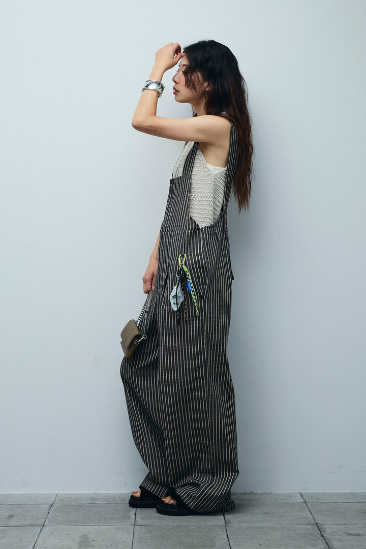 [予約/SET]サマーメッシュニットノースリーブトップス+ストレートラインサロペット(2set)