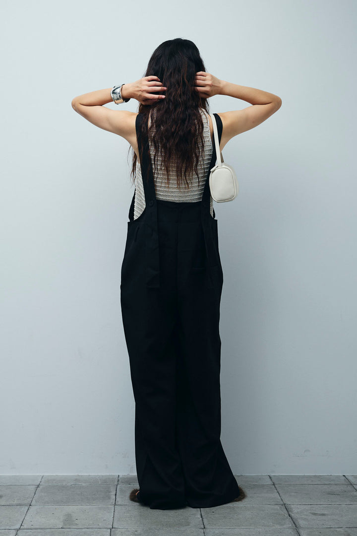 [予約/SET]サマーメッシュニットノースリーブトップス+ストレートラインサロペット(2set)