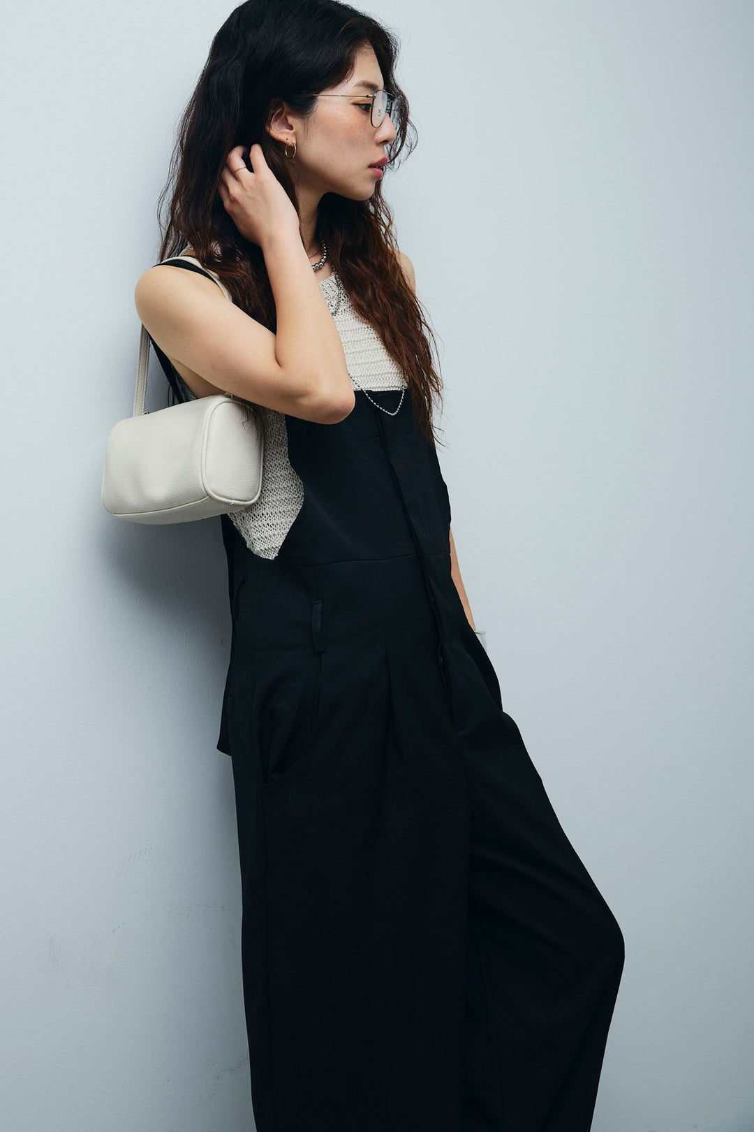 [予約/SET]サマーメッシュニットノースリーブトップス+ストレートラインサロペット(2set)