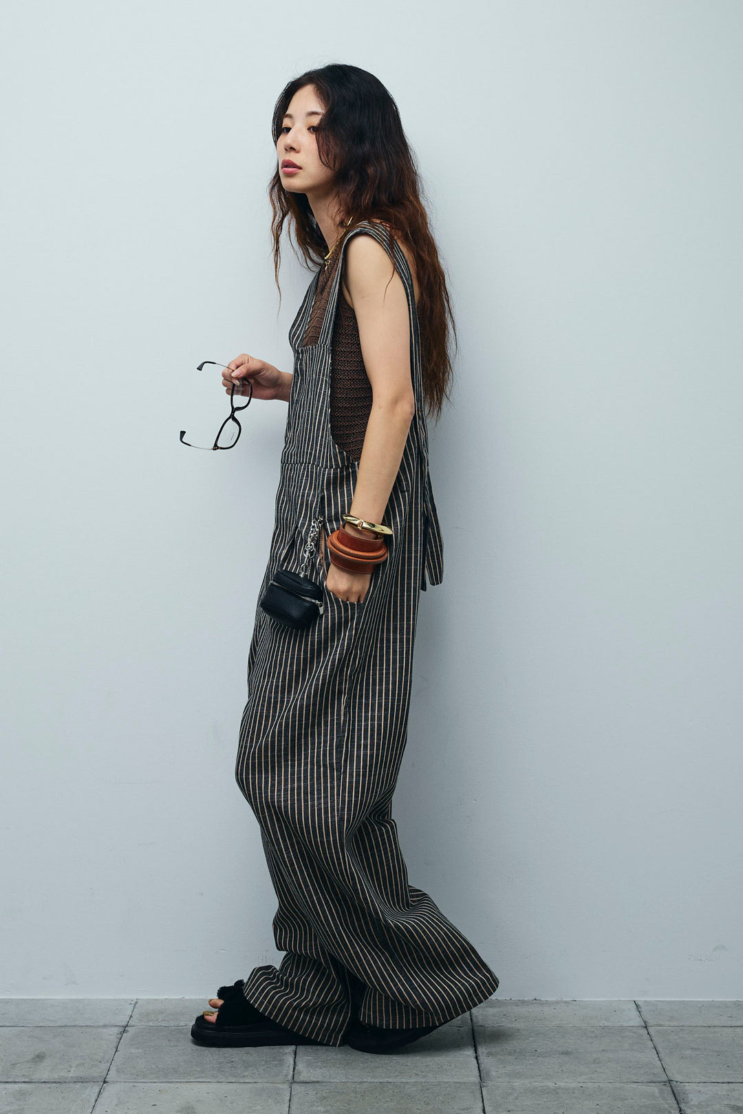 [予約/SET]サマーメッシュニットノースリーブトップス+ストレートラインサロペット(2set)