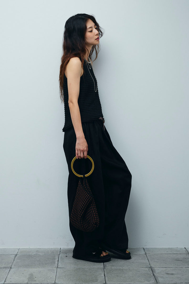 [予約/SET]サマーメッシュニットノースリーブトップス+リネンミックスウエストデザインワイドパンツ(2set)