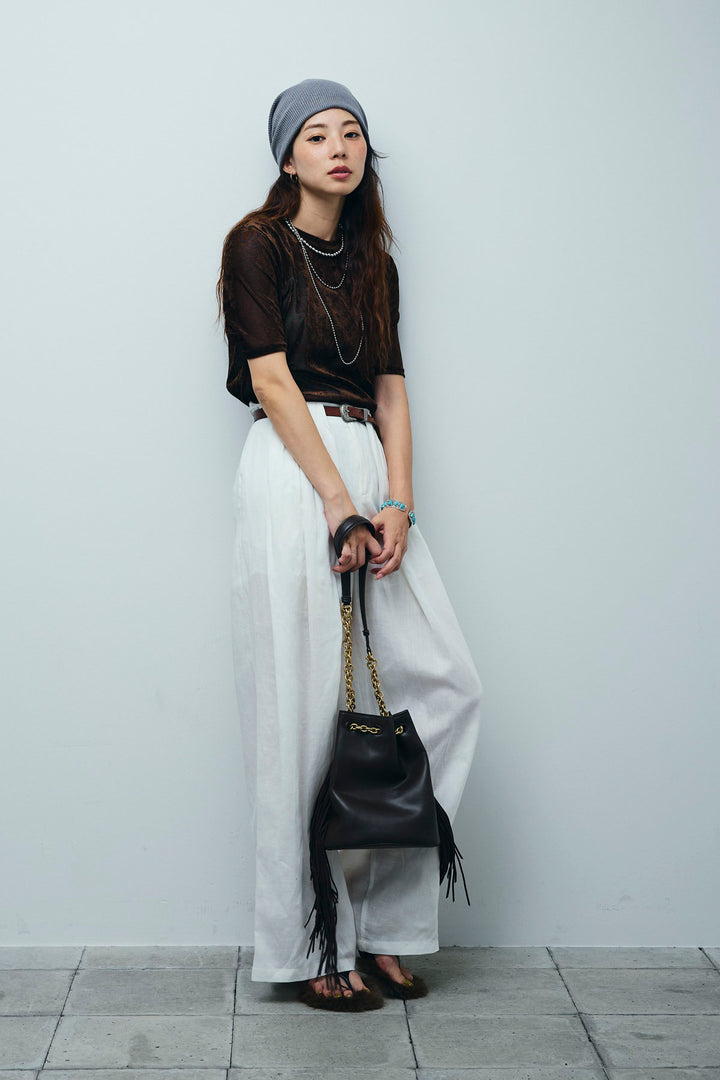 [予約/SET]シアーベロアハーフスリーブTOPS+リネンミックスウエストデザインワイドパンツ(2set)