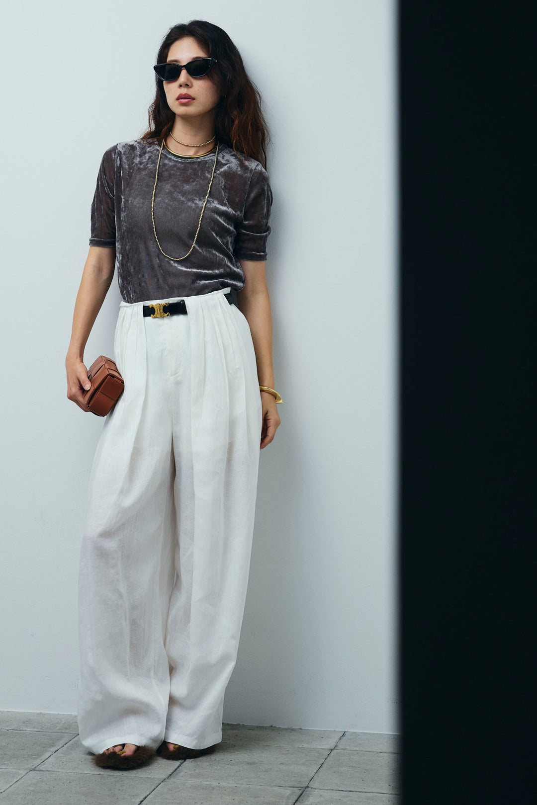 [予約]リネンミックスウエストデザインワイドパンツ