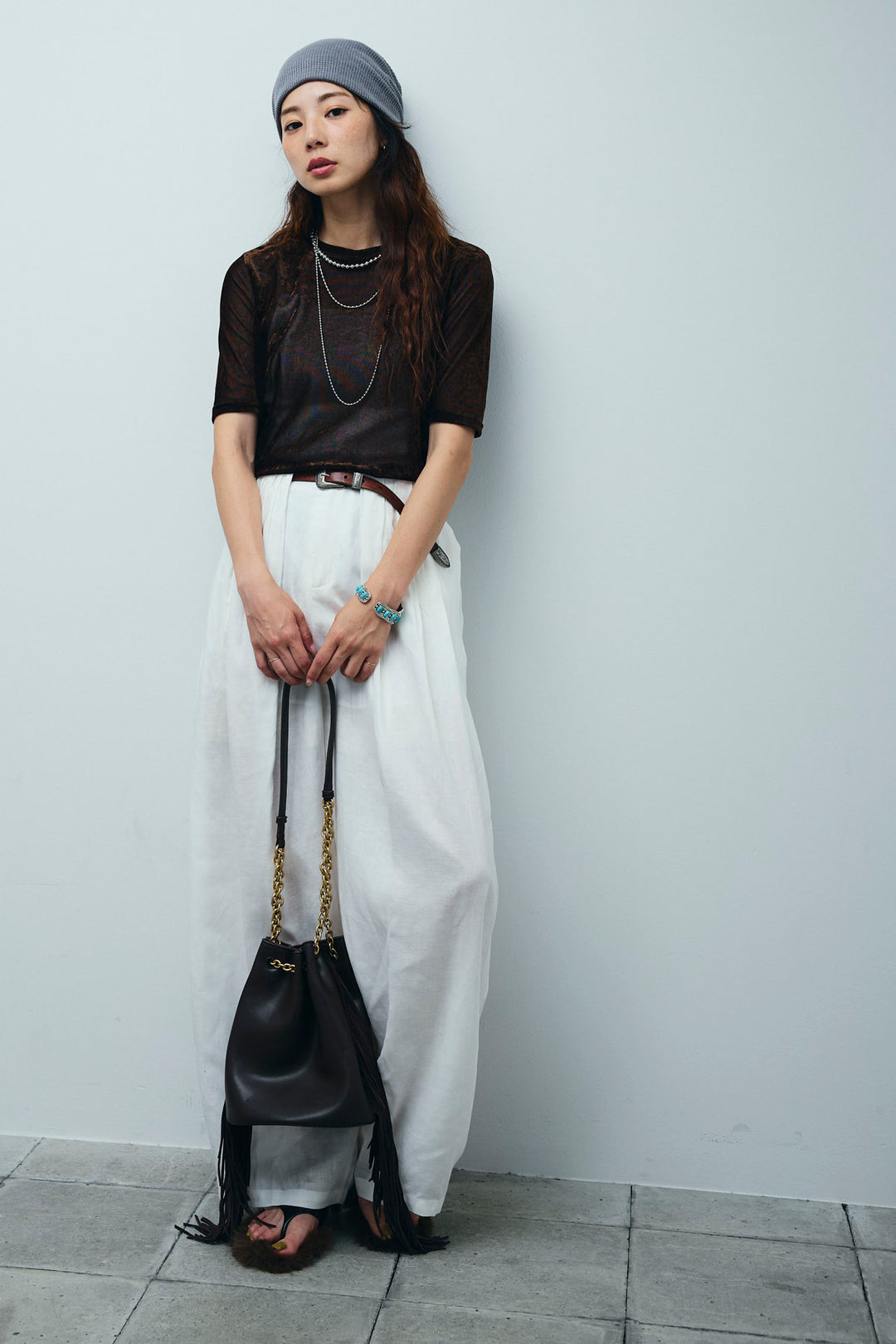 [予約/SET]シアーベロアハーフスリーブTOPS+リネンミックスウエストデザインワイドパンツ(2set)