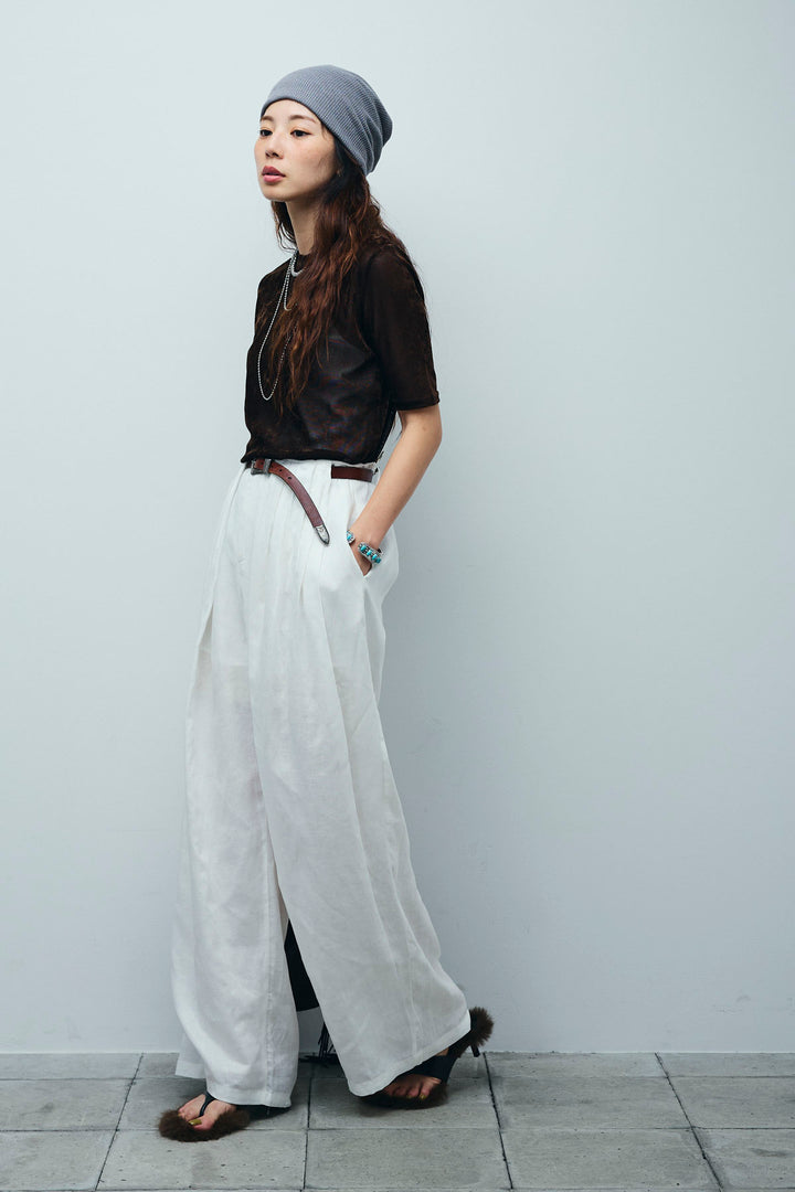 [予約/SET]シアーベロアハーフスリーブTOPS+リネンミックスウエストデザインワイドパンツ(2set)