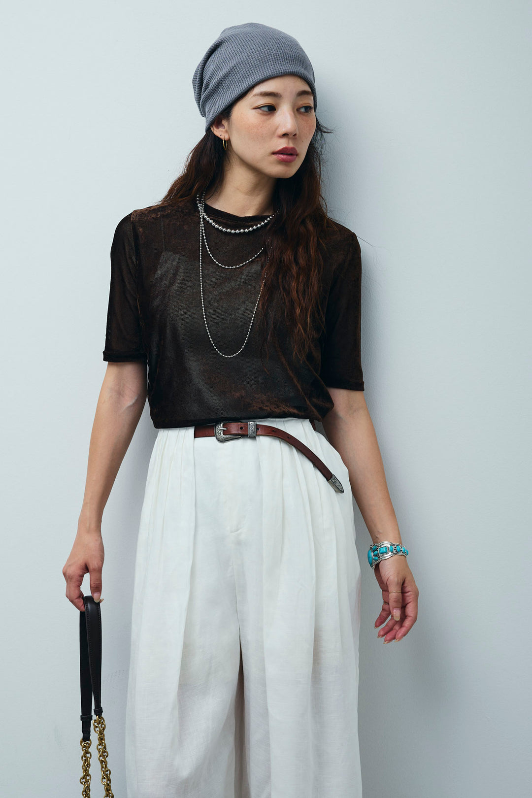 [予約/SET]シアーベロアハーフスリーブTOPS+リネンミックスウエストデザインワイドパンツ(2set)