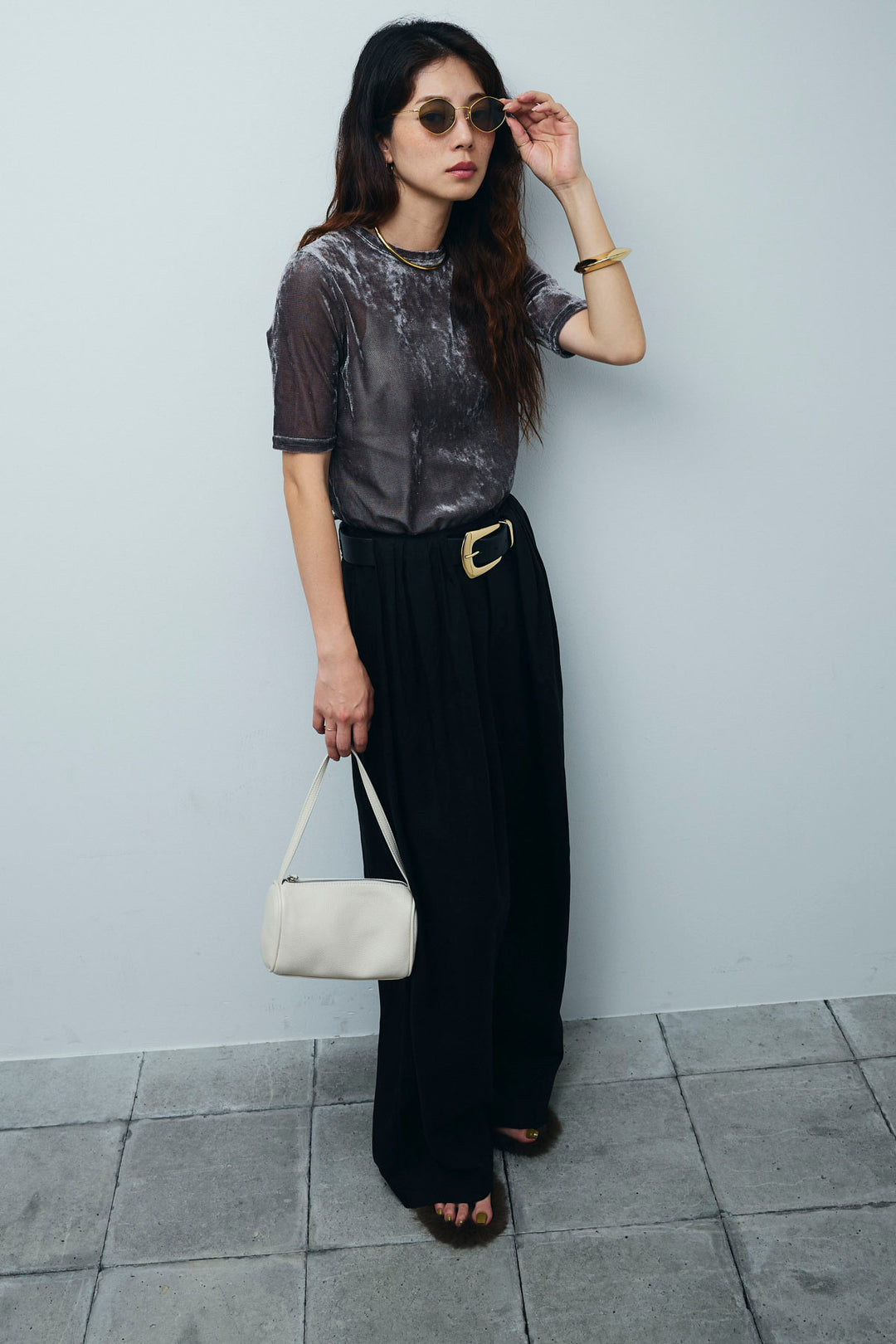 [予約/SET]シアーベロアハーフスリーブTOPS+リネンミックスウエストデザインワイドパンツ(2set)