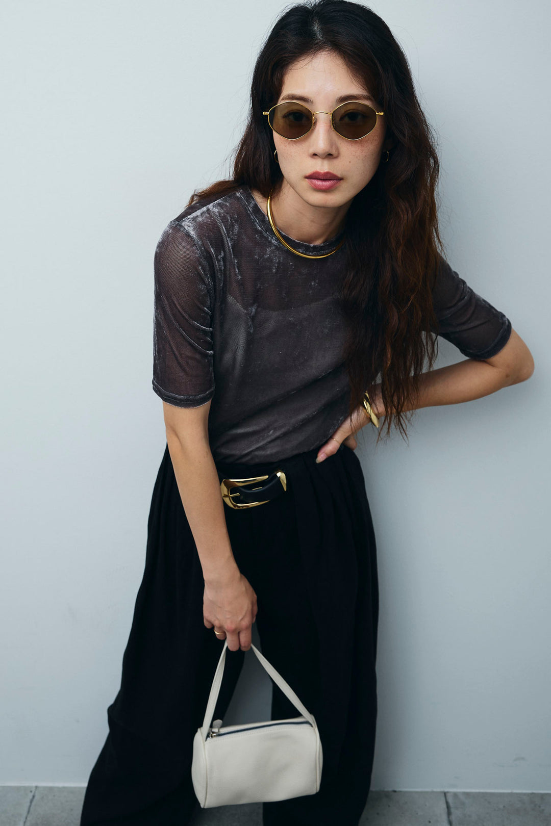 [予約/SET]シアーベロアハーフスリーブTOPS+リネンミックスウエストデザインワイドパンツ(2set)