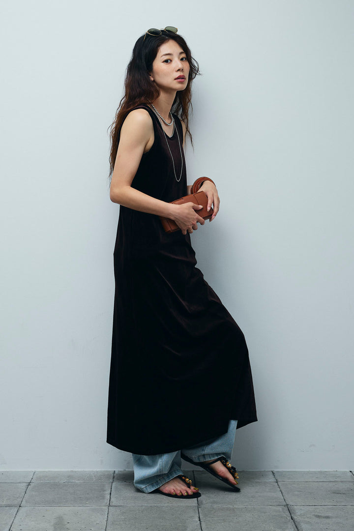 [予約/SET]ベロアロングOP+ペインターカーブデニムパンツ(2set)