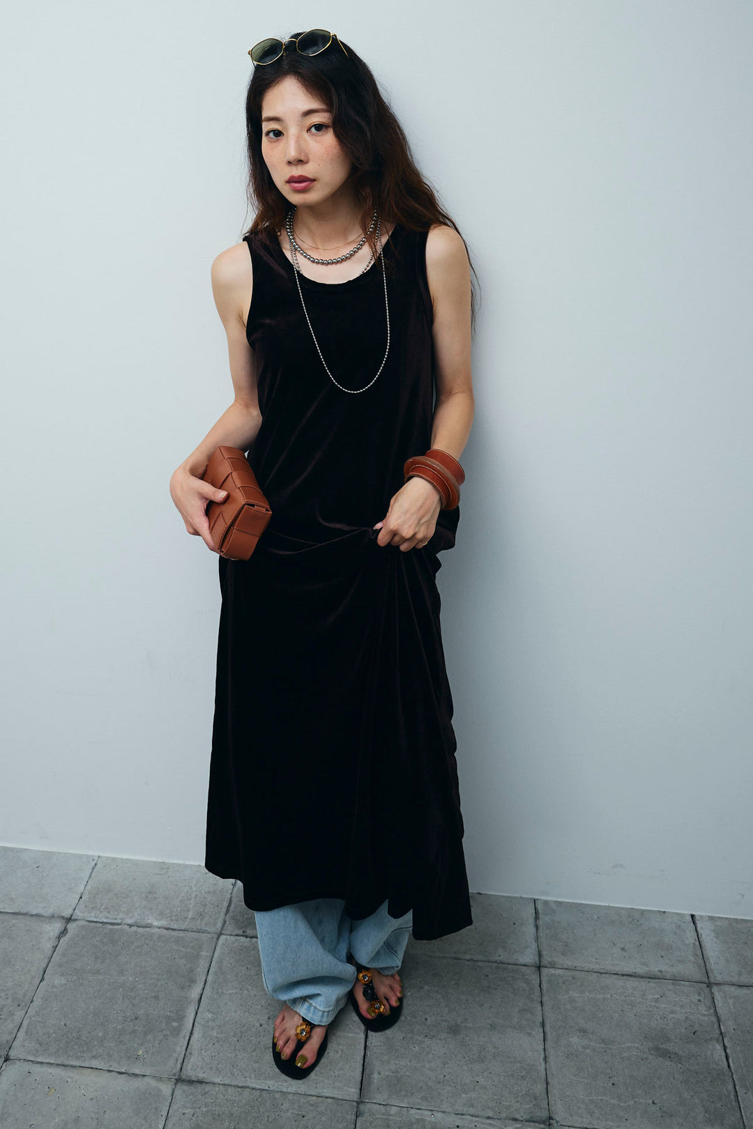 [予約/SET]ベロアロングOP+ペインターカーブデニムパンツ(2set)