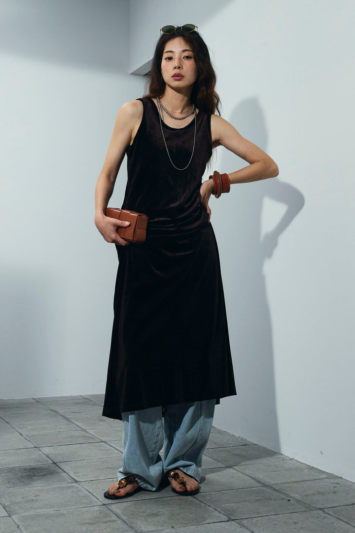 [予約/SET]ベロアロングOP+ペインターカーブデニムパンツ(2set)