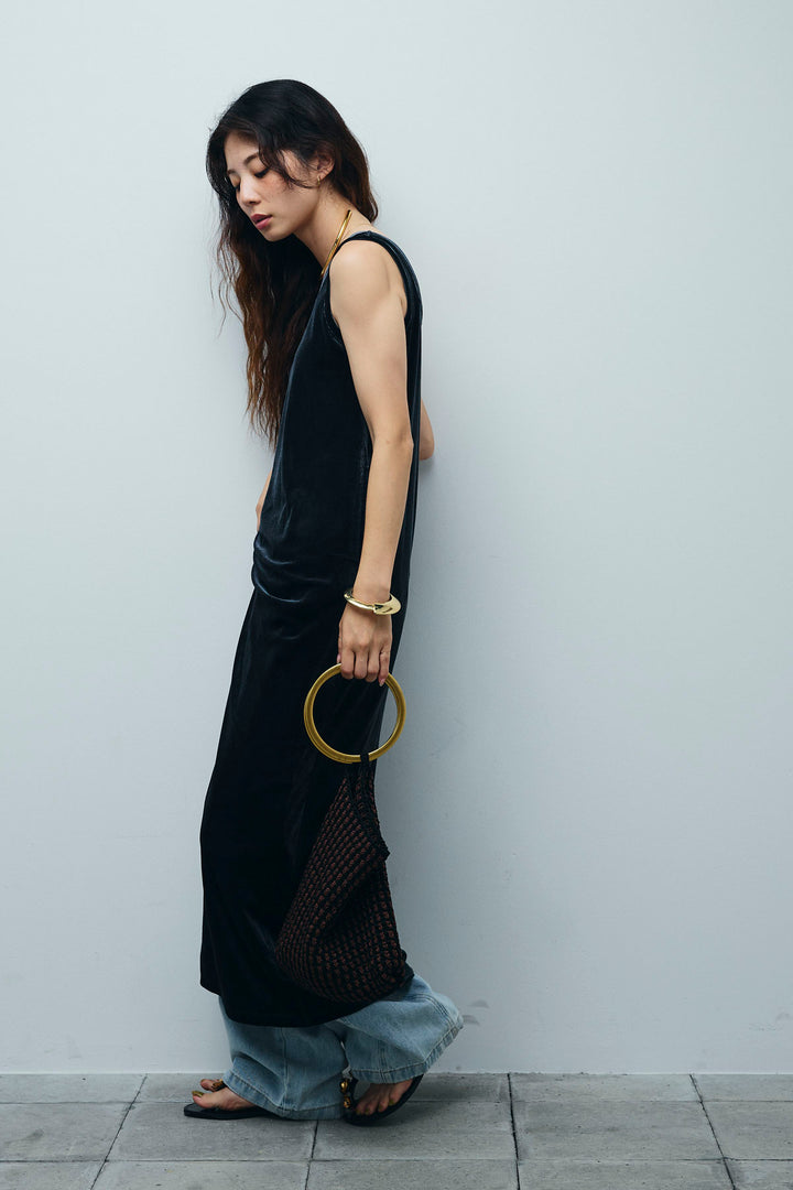 [予約/SET]ベロアロングOP+ペインターカーブデニムパンツ(2set)