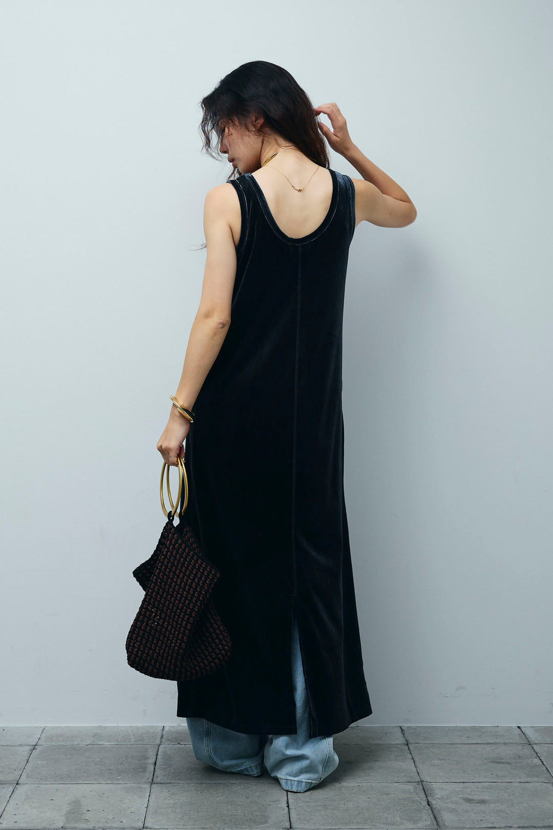 [予約/SET]ベロアロングOP+ペインターカーブデニムパンツ(2set)