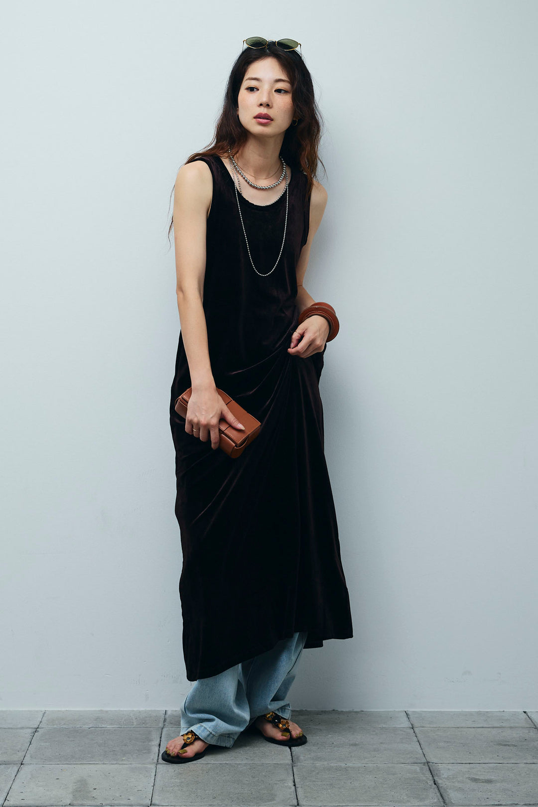 [予約/SET]ベロアロングOP+ペインターカーブデニムパンツ(2set)