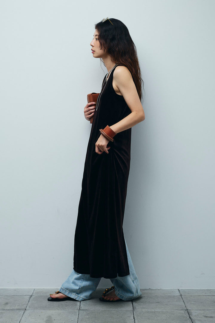 [予約/SET]ベロアロングOP+ペインターカーブデニムパンツ(2set)