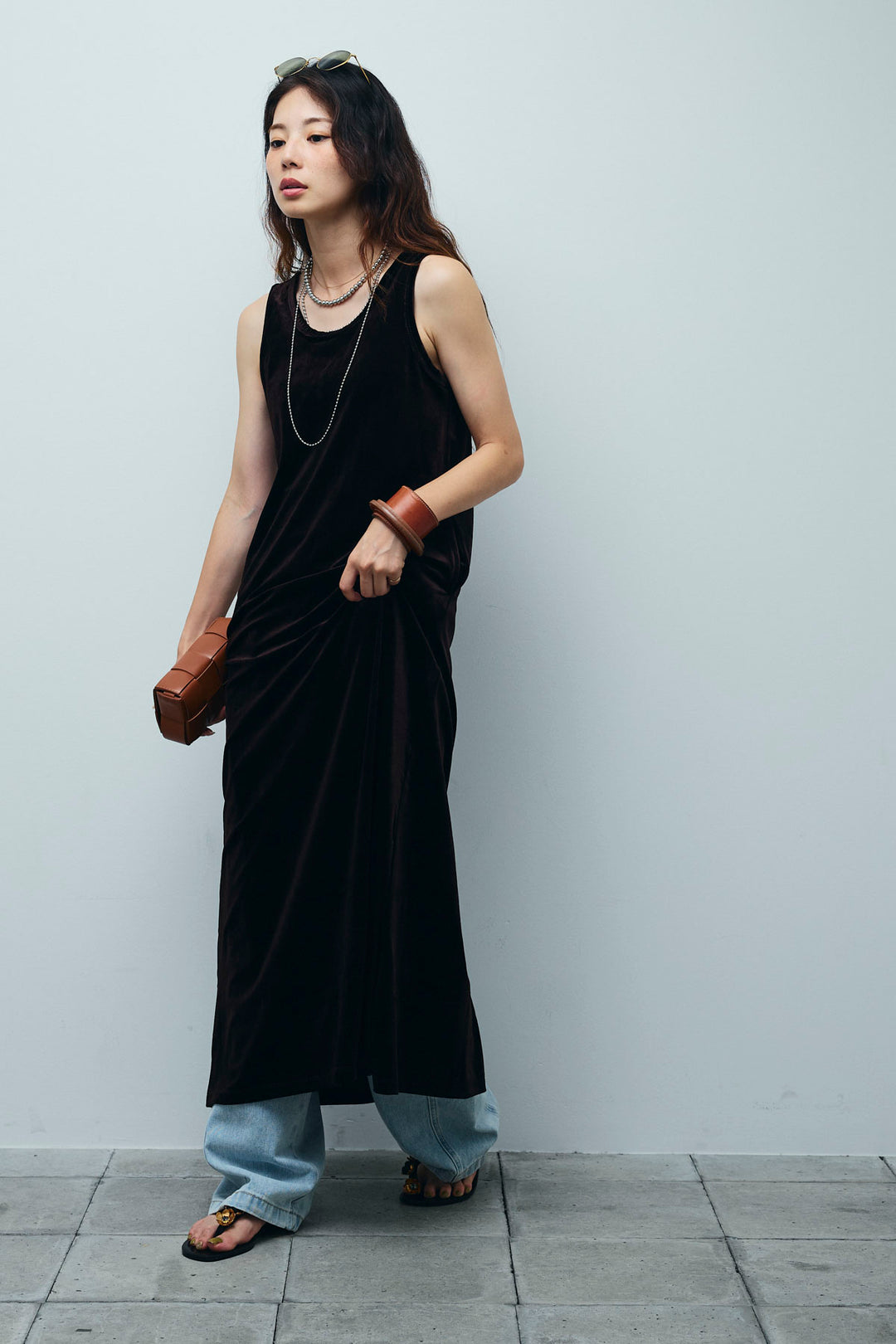 [予約/SET]ベロアロングOP+ペインターカーブデニムパンツ(2set)