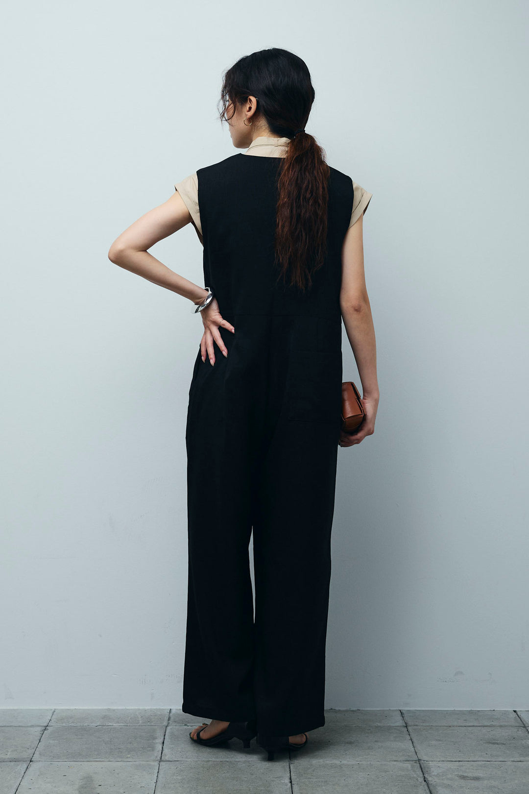 [予約/SET]ボウタイノースリティアードブラウス+リネンライクオールインワン(2set)