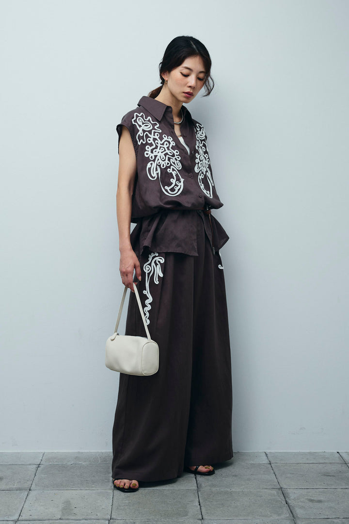 [予約]リネンミックステープ刺繍シャツ