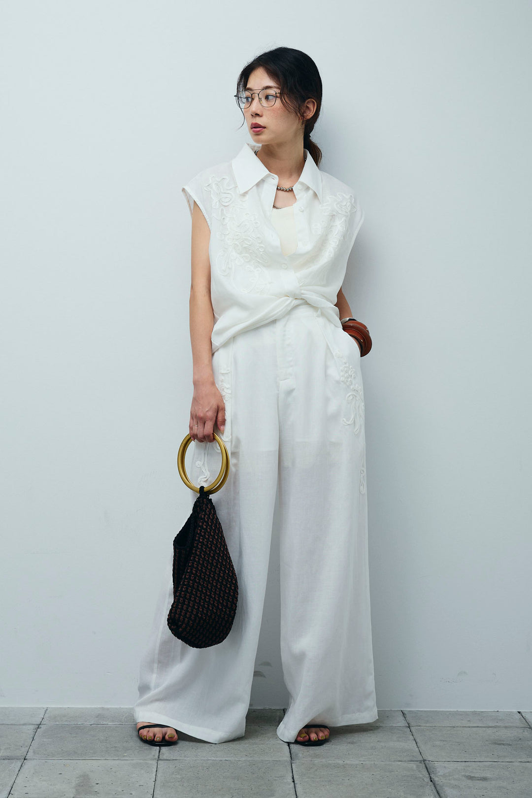 [予約]リネンミックステープ刺繍シャツ