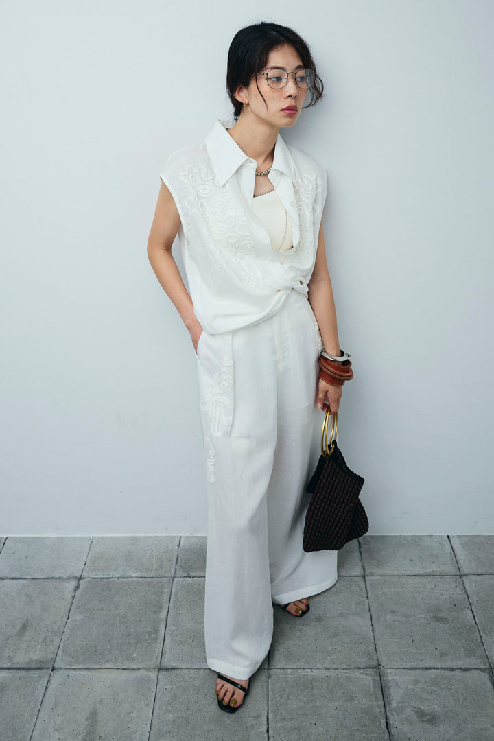 [予約/SET]リネンミックステープ刺繍シャツ+リネンミックステープ刺繍ワイドパンツ(2set)