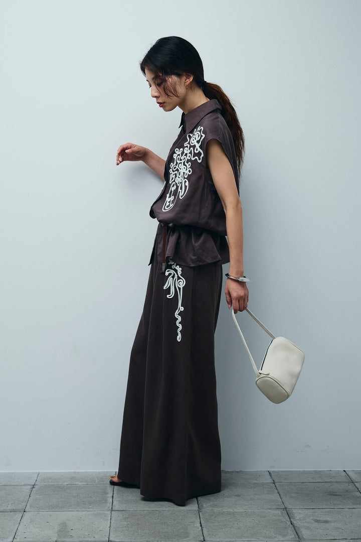 [予約/SET]リネンミックステープ刺繍シャツ+リネンミックステープ刺繍ワイドパンツ(2set)