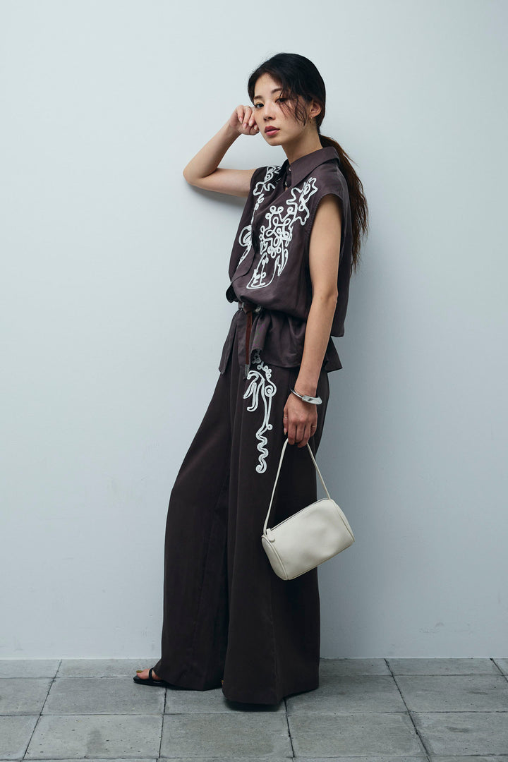 [予約/SET]リネンミックステープ刺繍シャツ+リネンミックステープ刺繍ワイドパンツ(2set)