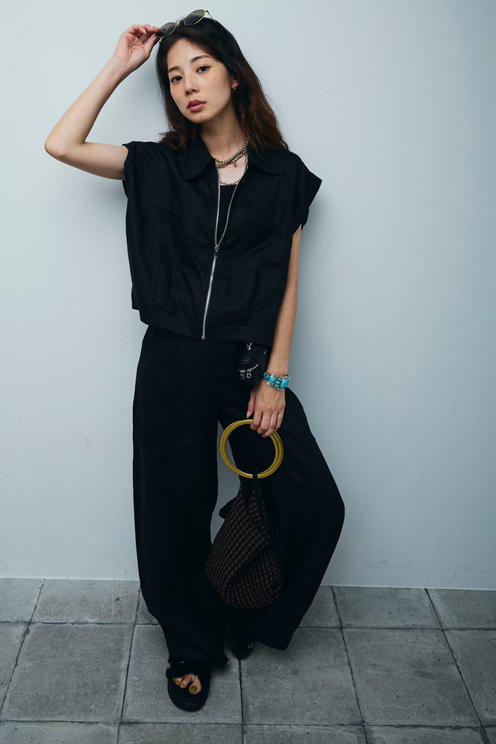 [予約/SET]リネンジップベスト+リネンワイドパンツ(2set)