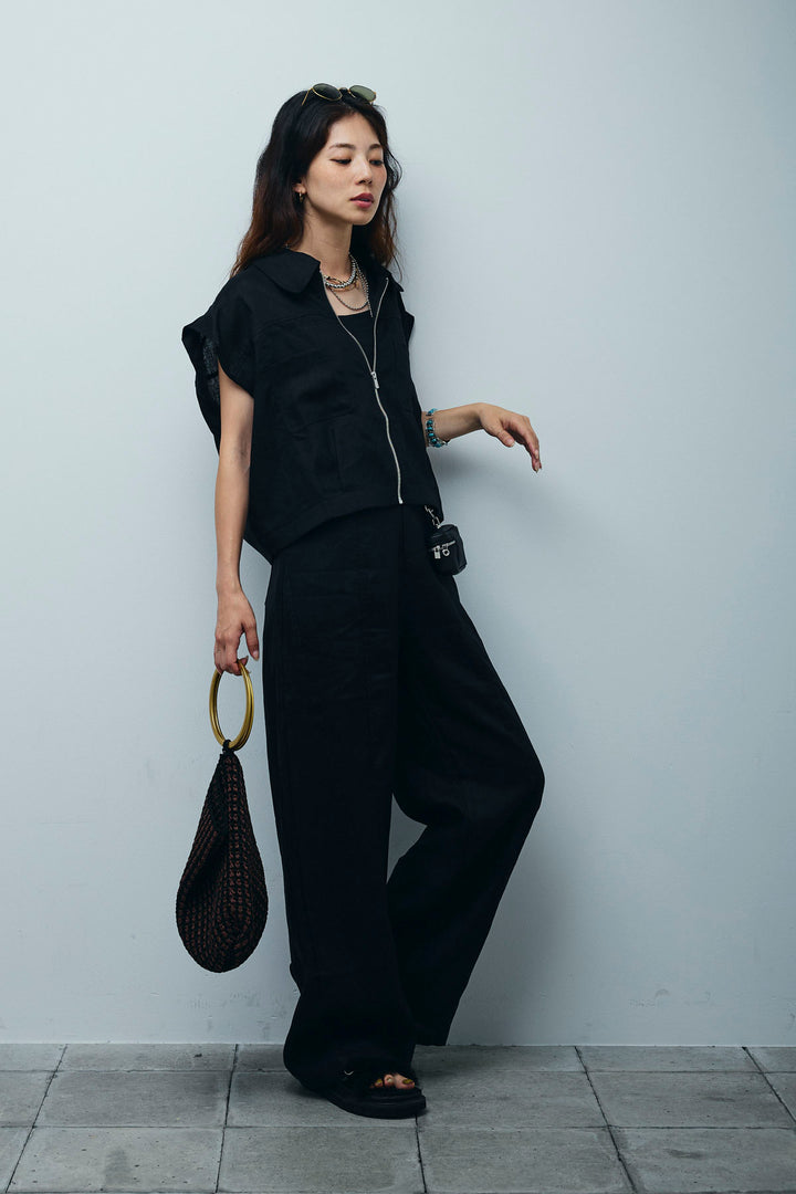 [予約/SET]リネンジップベスト+リネンワイドパンツ(2set)