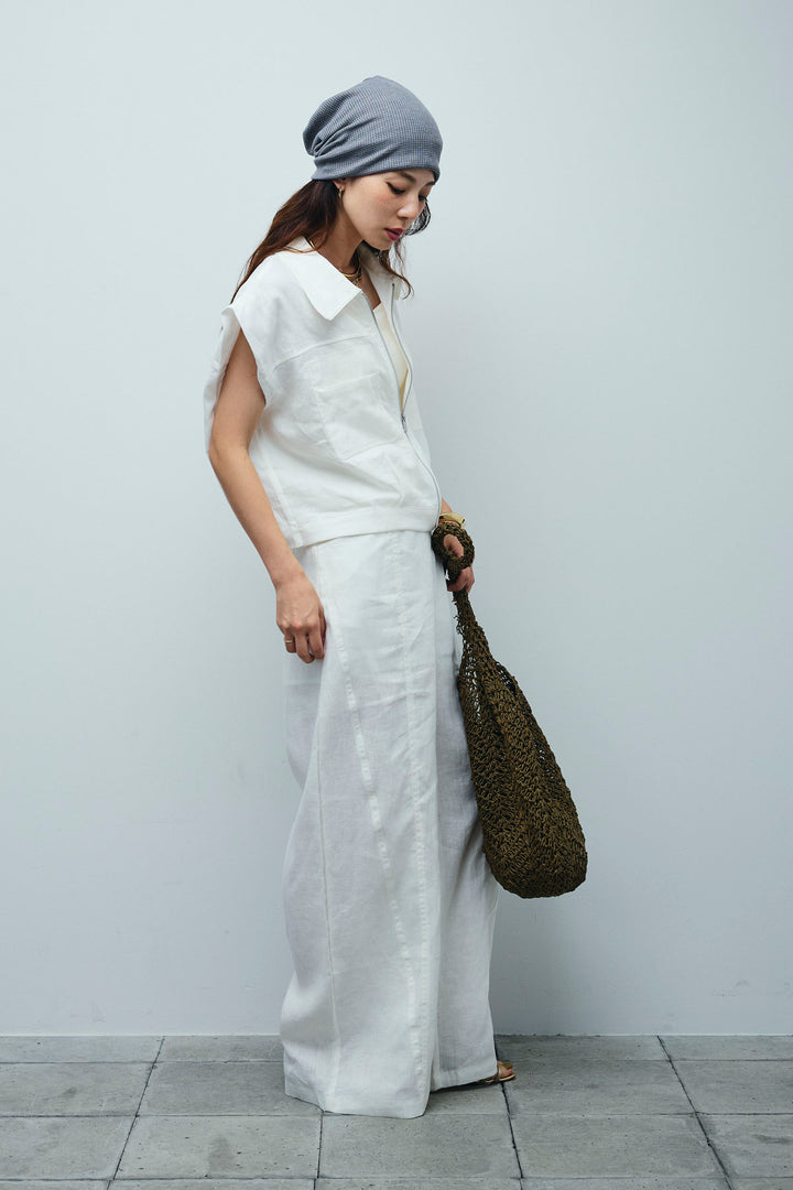 [予約/SET]リネンジップベスト+リネンワイドパンツ(2set)