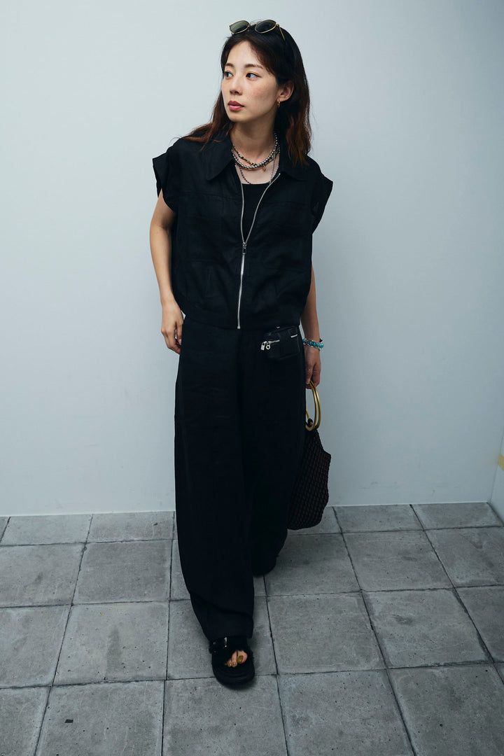 [予約/SET]リネンジップベスト+リネンワイドパンツ(2set)