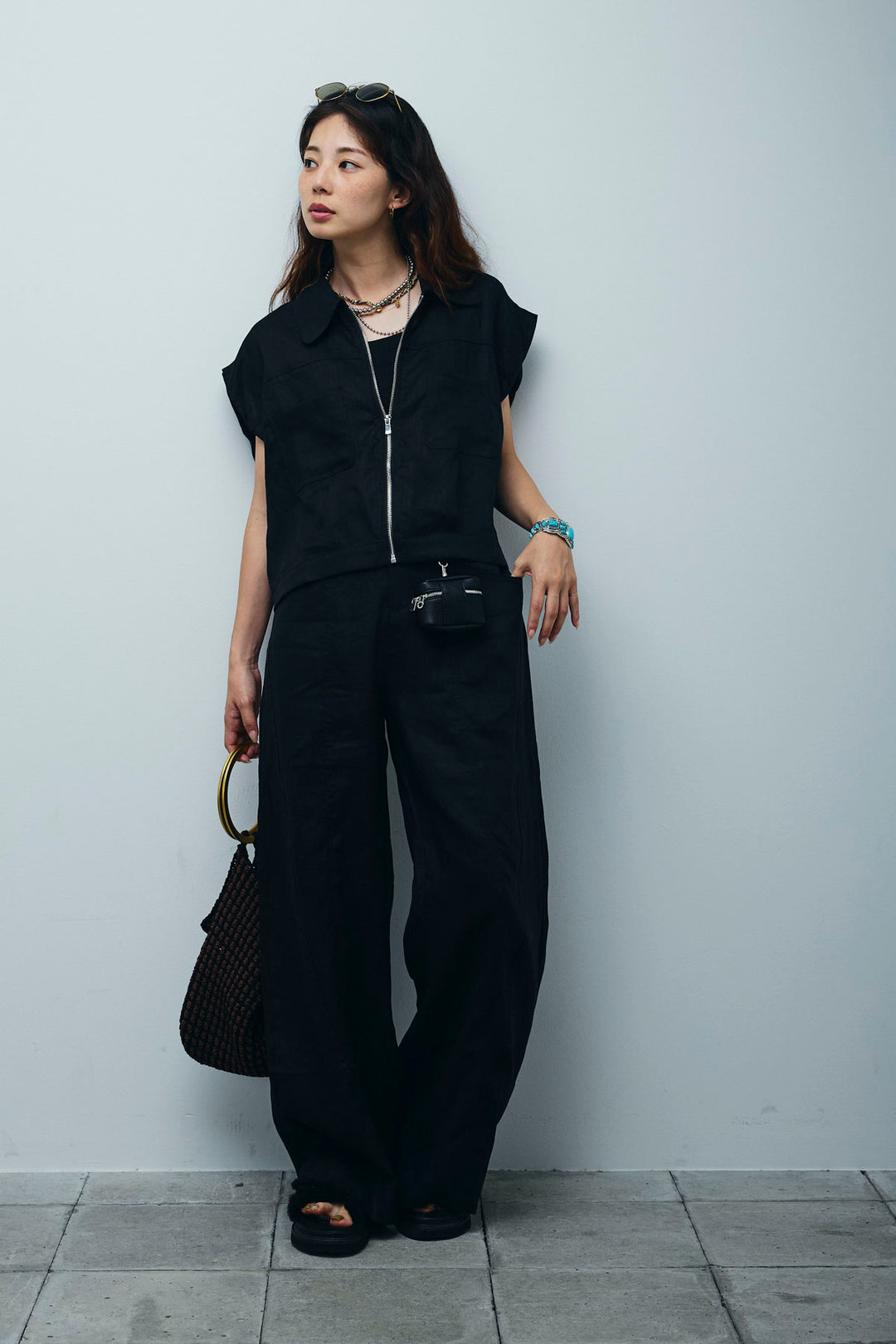 [予約/SET]リネンジップベスト+リネンワイドパンツ(2set)