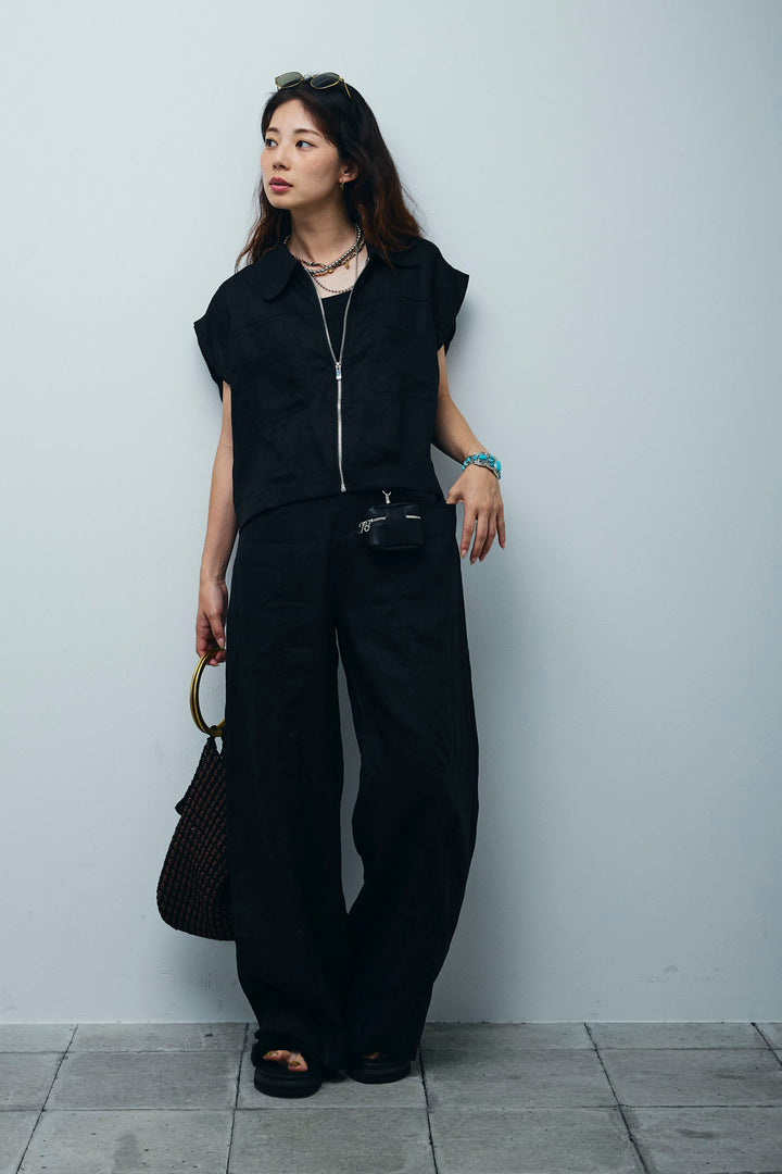 [予約/SET]リネンジップベスト+リネンワイドパンツ(2set)