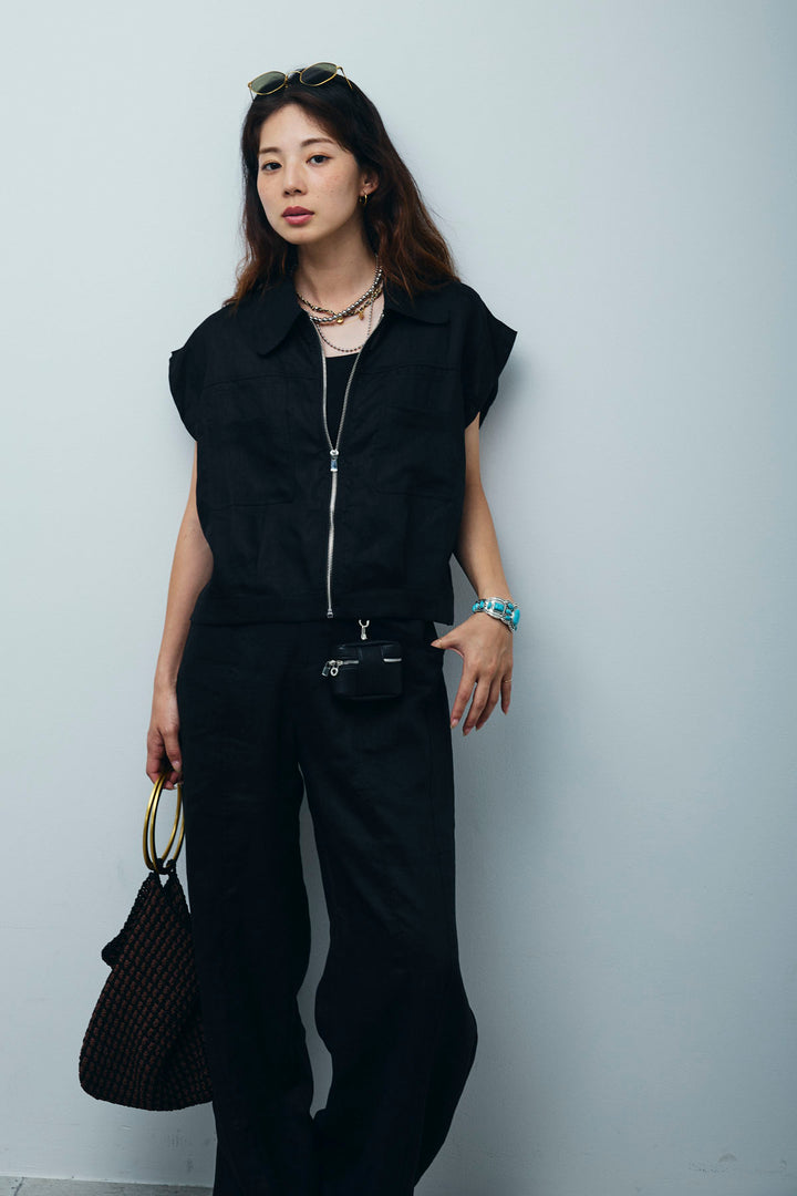 [予約/SET]リネンジップベスト+リネンワイドパンツ(2set)