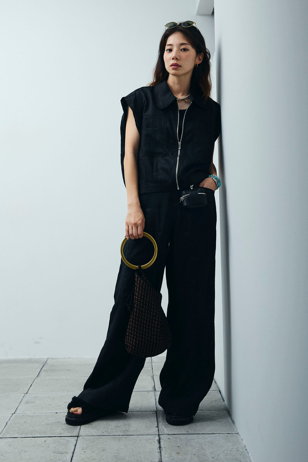 [予約/SET]リネンジップベスト+リネンワイドパンツ(2set)